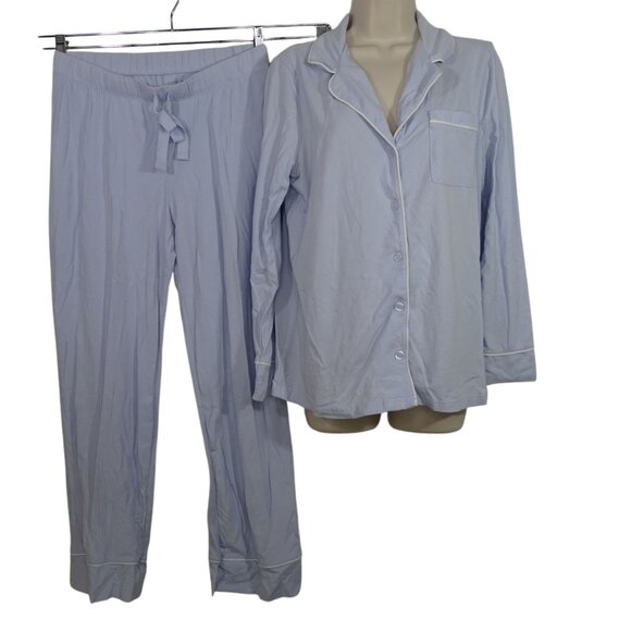 Amazon Essentials Light Blue Pajama Set Women Size M Button Up Top & Pants FLAW - Picture 1 of 16